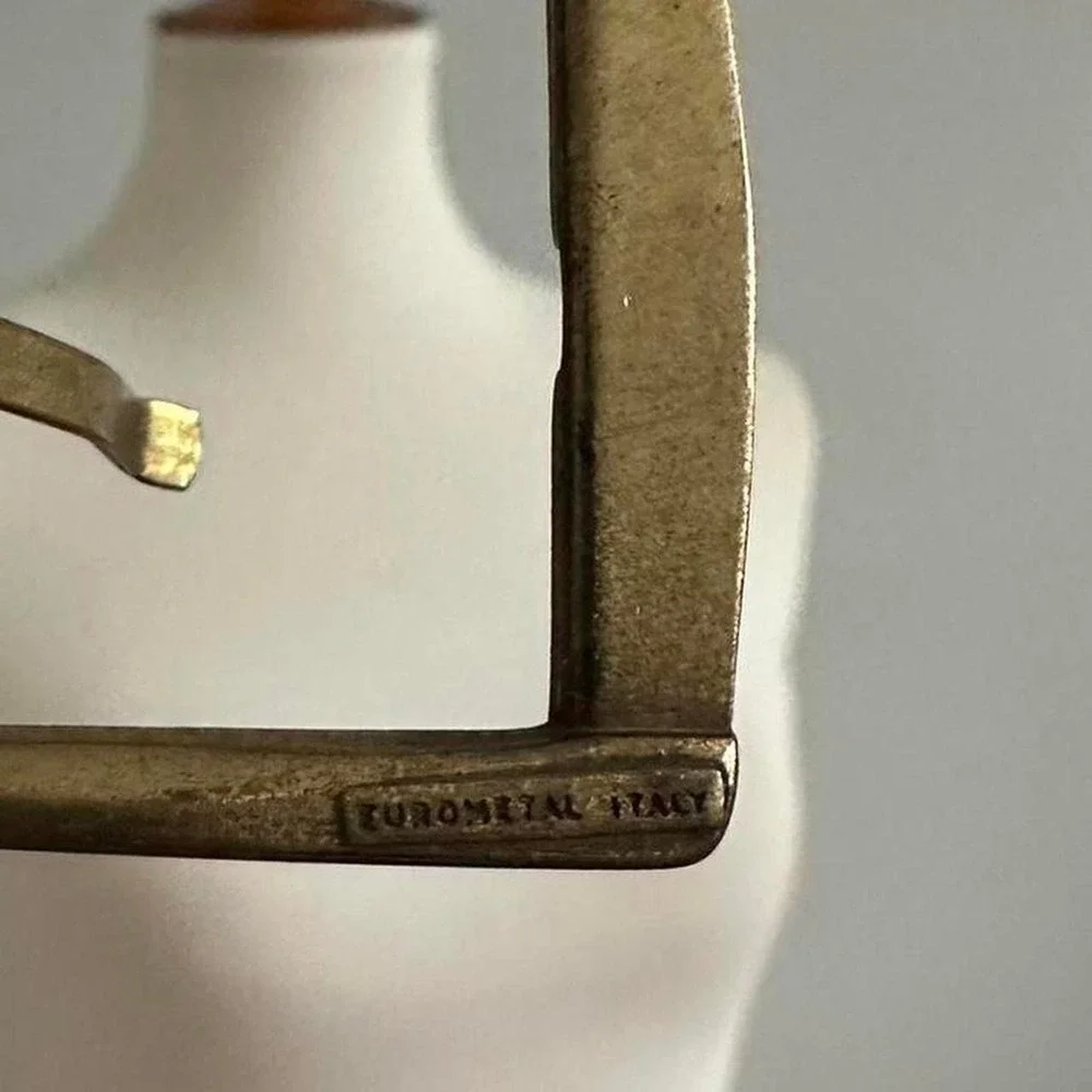 Vintage Italian split leather, bonded brass buckle belt